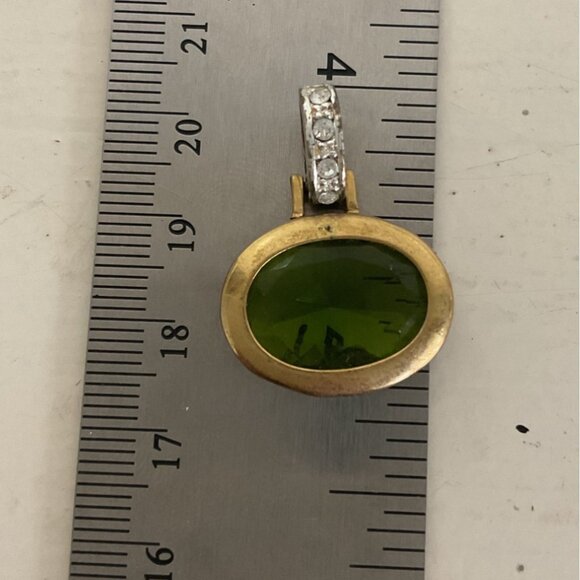 Gold and Silver Tone Peridot Diamond Rhinestone Pendant - Picture 3 of 3